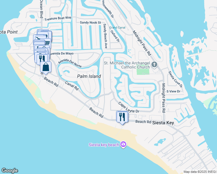 map of restaurants, bars, coffee shops, grocery stores, and more near 5432 Cape Leyte Drive in Sarasota