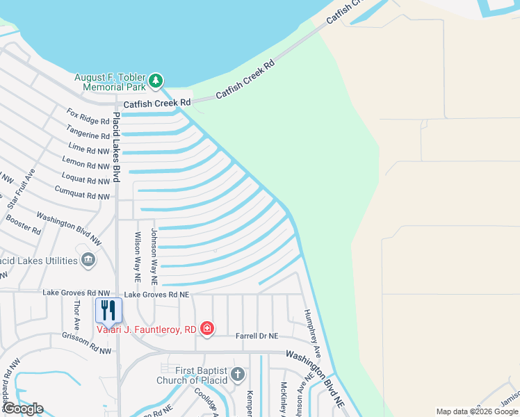 map of restaurants, bars, coffee shops, grocery stores, and more near 153 Citrus Road Northeast in Lake Placid