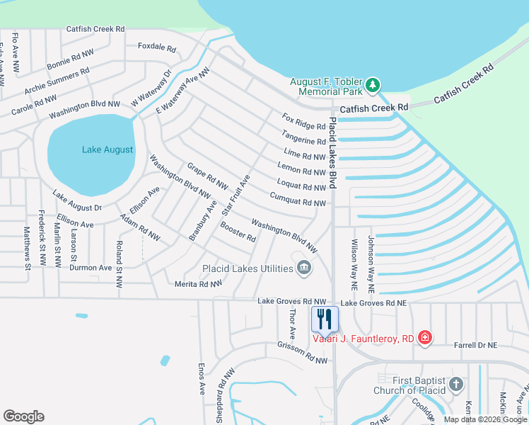 map of restaurants, bars, coffee shops, grocery stores, and more near 739 Washington Boulevard in Lake Placid