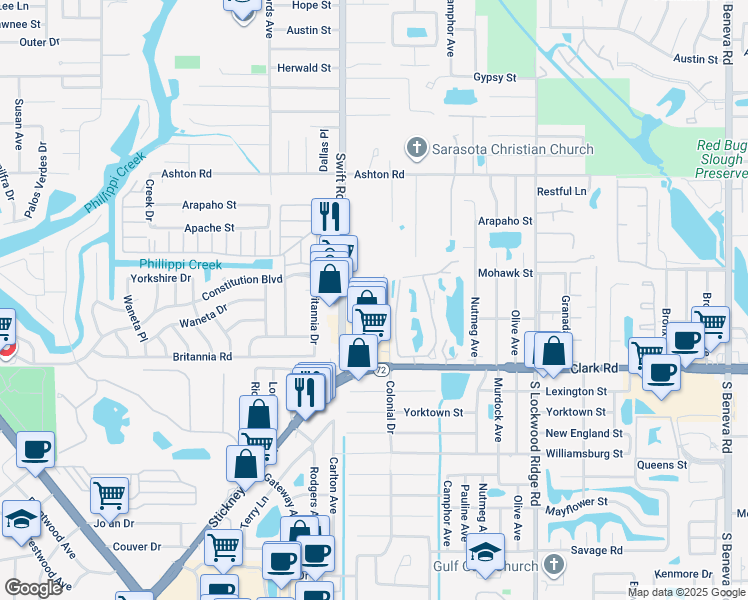 map of restaurants, bars, coffee shops, grocery stores, and more near 2911 Swifton Drive in Sarasota