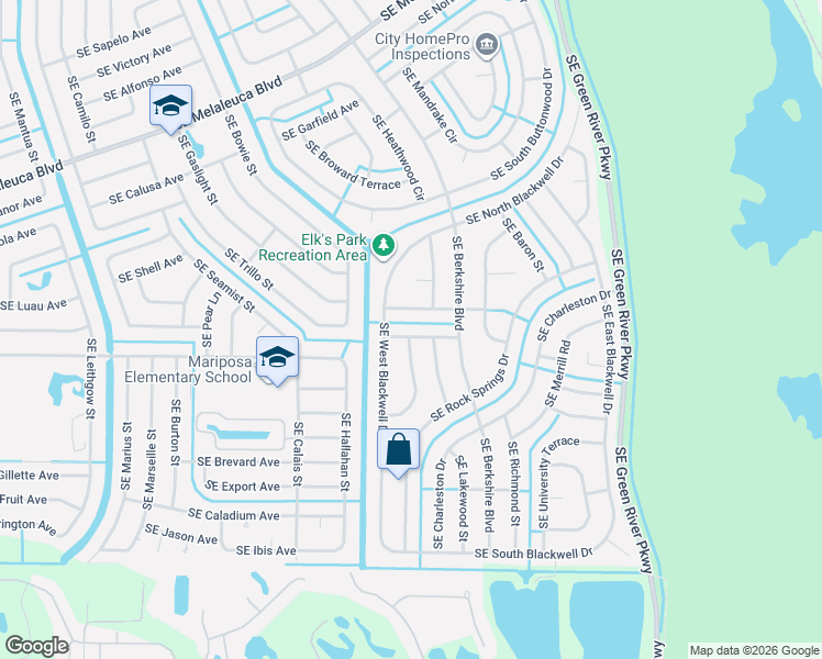map of restaurants, bars, coffee shops, grocery stores, and more near 2302 Southeast Surrey Place in Port St. Lucie
