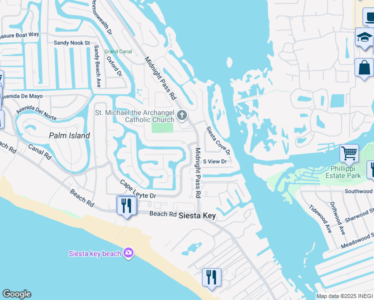 map of restaurants, bars, coffee shops, grocery stores, and more near 5525 Shadow Lawn Drive in Siesta Key