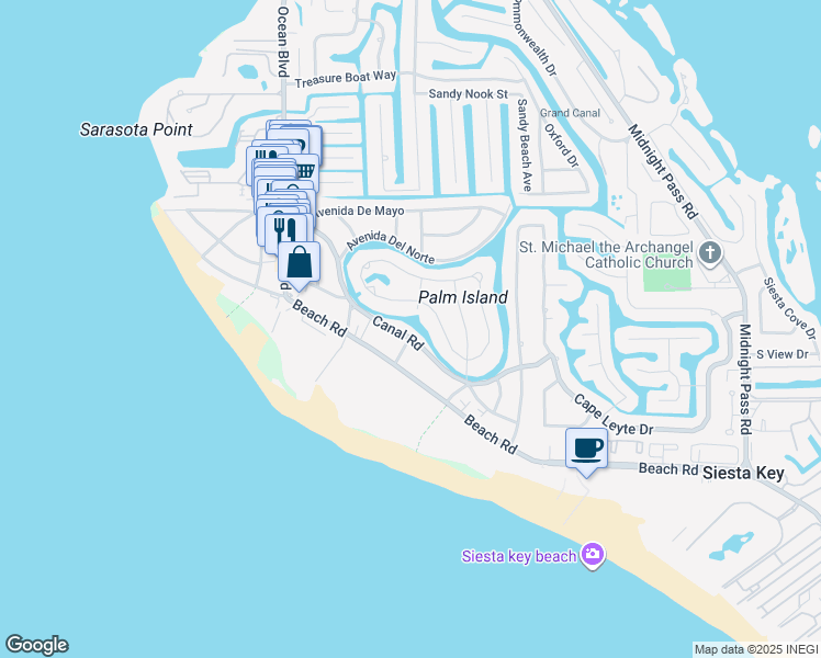 map of restaurants, bars, coffee shops, grocery stores, and more near 456 Canal Road in Siesta Key