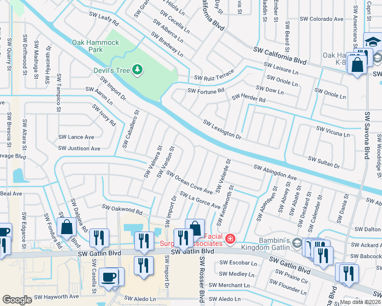 map of restaurants, bars, coffee shops, grocery stores, and more near 1750 Southwest Import Drive in Port St. Lucie