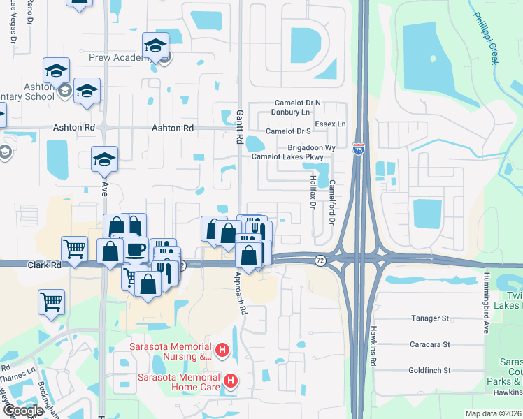 map of restaurants, bars, coffee shops, grocery stores, and more near 315 Andros Drive in Sarasota