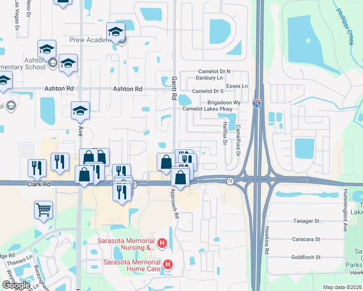 map of restaurants, bars, coffee shops, grocery stores, and more near 315 Andros Drive in Sarasota