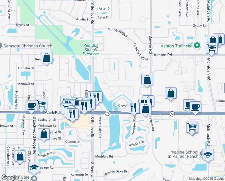 map of restaurants, bars, coffee shops, grocery stores, and more near 5664 Saint Louis Avenue in Sarasota