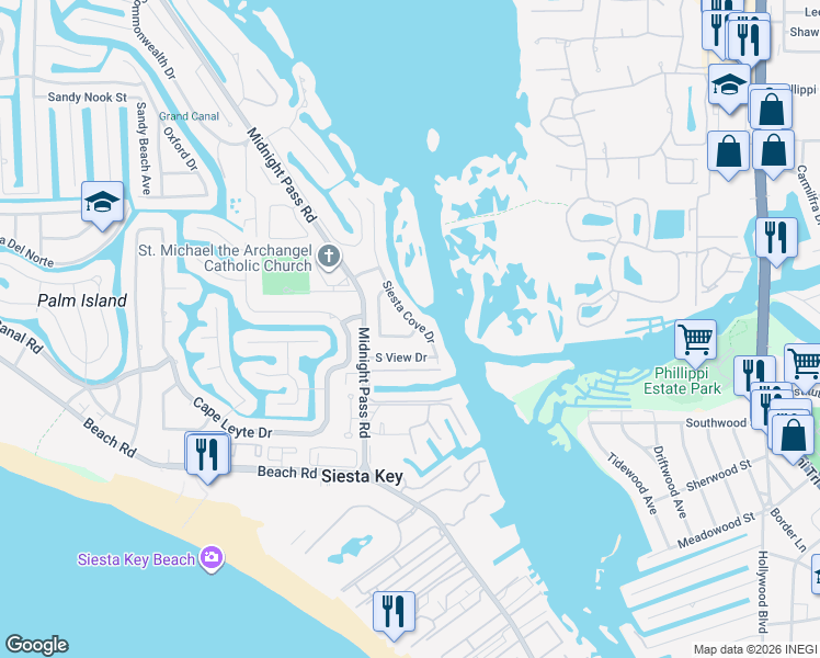 map of restaurants, bars, coffee shops, grocery stores, and more near 5349 Siesta Court in Siesta Key