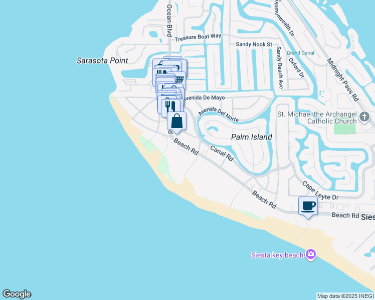 map of restaurants, bars, coffee shops, grocery stores, and more near 222 Tenacity Lane in Siesta Key