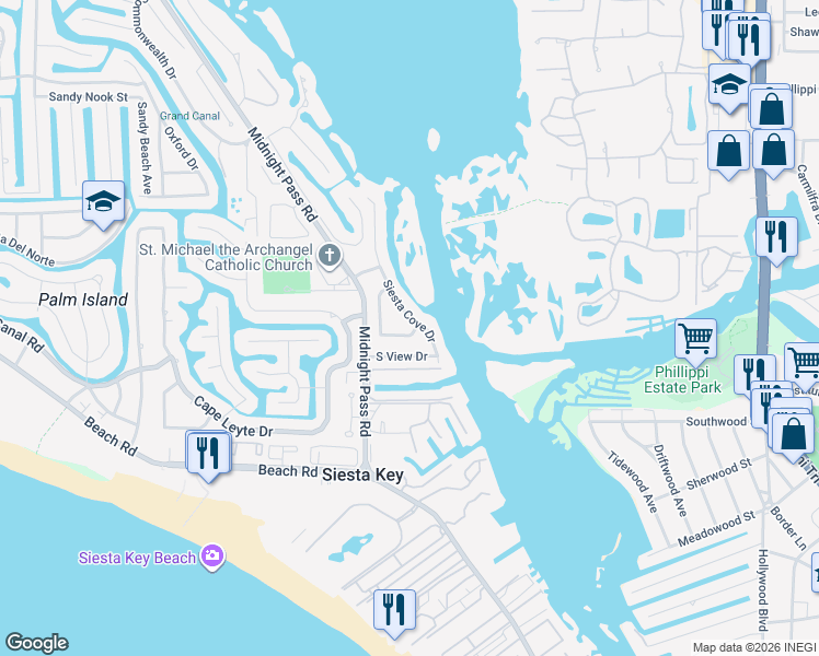 map of restaurants, bars, coffee shops, grocery stores, and more near 5349 Siesta Court in Siesta Key