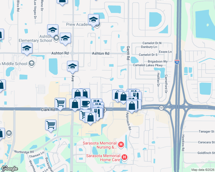 map of restaurants, bars, coffee shops, grocery stores, and more near 5581 Rosehill Road in Sarasota