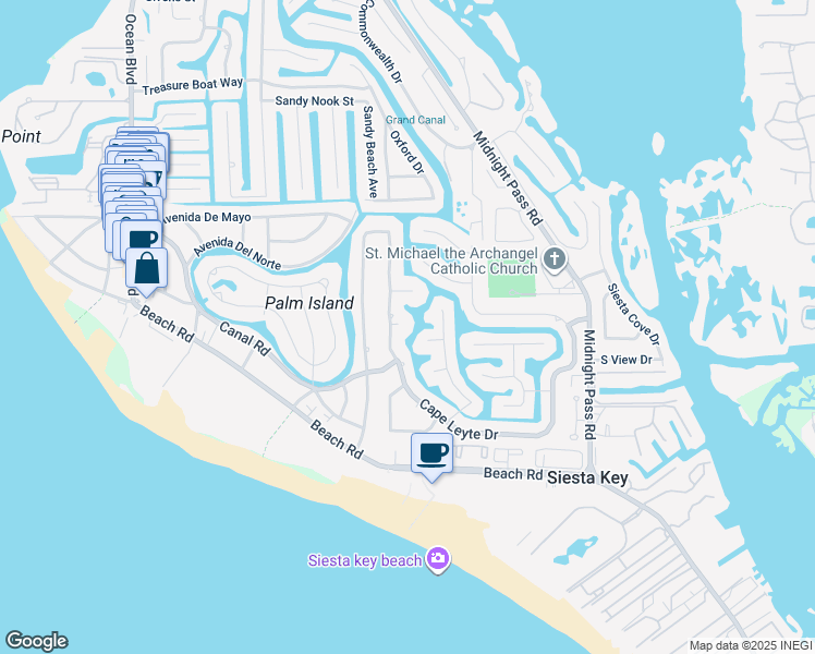 map of restaurants, bars, coffee shops, grocery stores, and more near 5353 Cape Leyte Drive in Sarasota