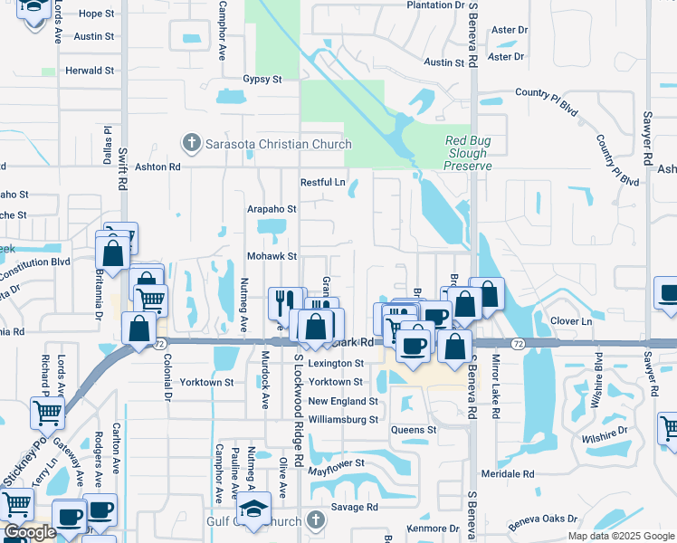 map of restaurants, bars, coffee shops, grocery stores, and more near 3272 Gulf Watch Court in Sarasota