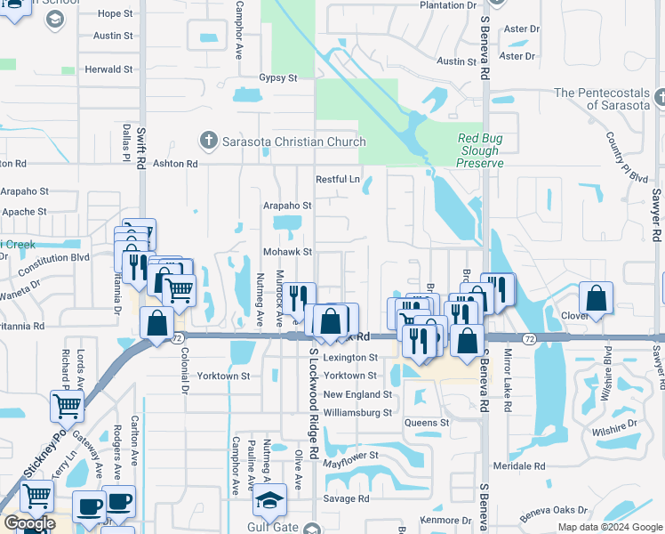 map of restaurants, bars, coffee shops, grocery stores, and more near 3272 Gulf Watch Court in Sarasota