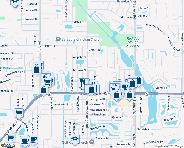 map of restaurants, bars, coffee shops, grocery stores, and more near 3272 Gulf Watch Court in Sarasota