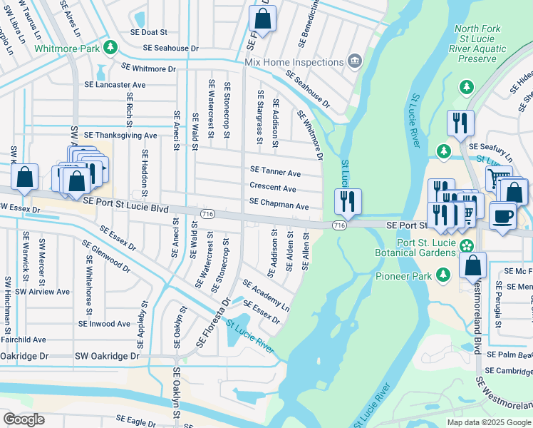 map of restaurants, bars, coffee shops, grocery stores, and more near 613 Southeast Chapman Avenue in Port St. Lucie