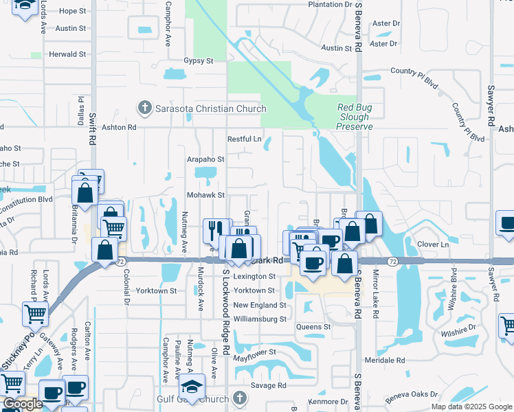 map of restaurants, bars, coffee shops, grocery stores, and more near 3272 Gulf Watch Court in Sarasota