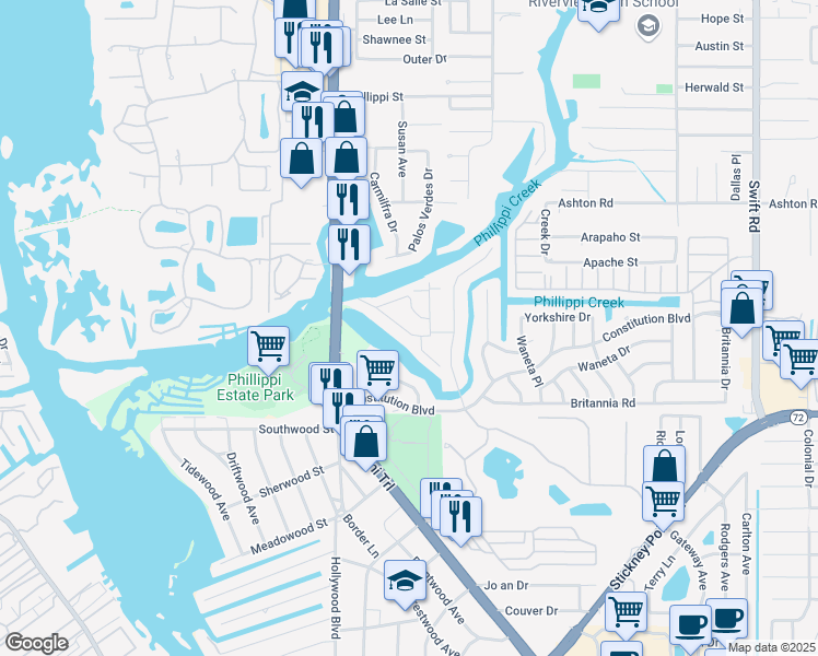 map of restaurants, bars, coffee shops, grocery stores, and more near 2203 Montclair Drive in Sarasota