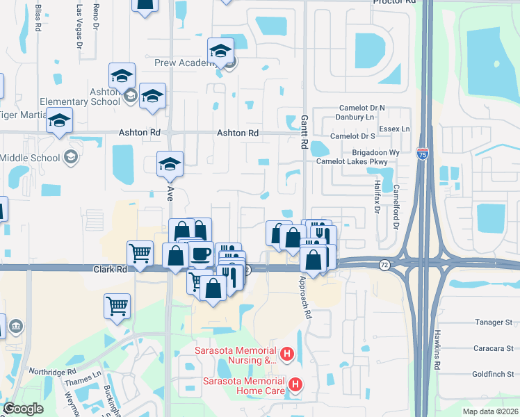 map of restaurants, bars, coffee shops, grocery stores, and more near 5534 Cartagena Drive in Sarasota