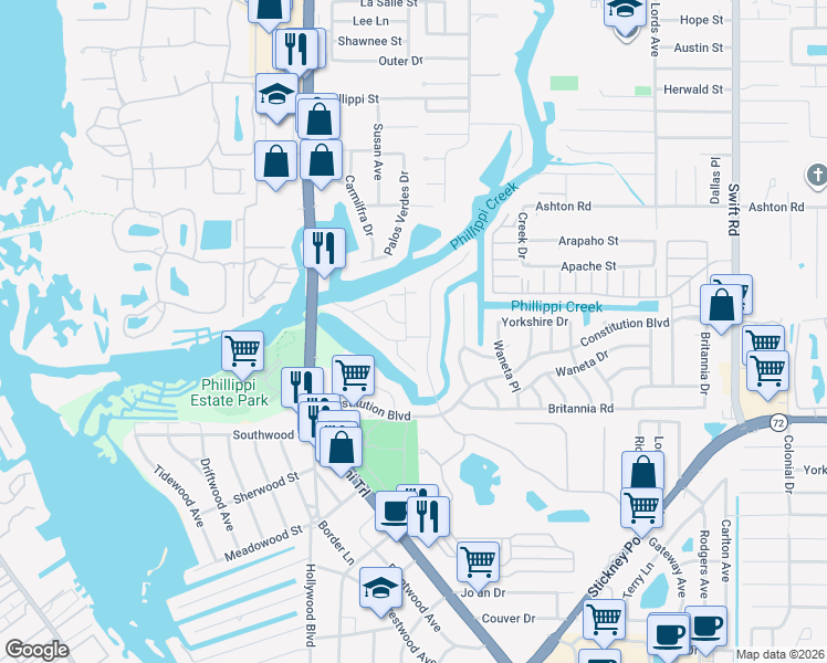 map of restaurants, bars, coffee shops, grocery stores, and more near 2237 Michele Drive in Sarasota