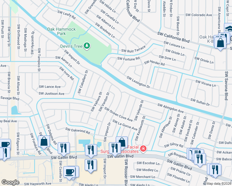 map of restaurants, bars, coffee shops, grocery stores, and more near 1792 Southwest Import Drive in Port St. Lucie