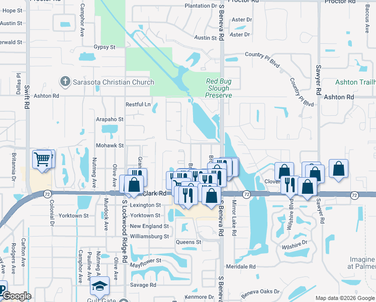 map of restaurants, bars, coffee shops, grocery stores, and more near 3430 Fox Run Road in Sarasota
