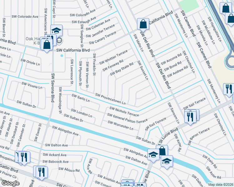 map of restaurants, bars, coffee shops, grocery stores, and more near 1062 Southwest Longfellow Road in Port St. Lucie