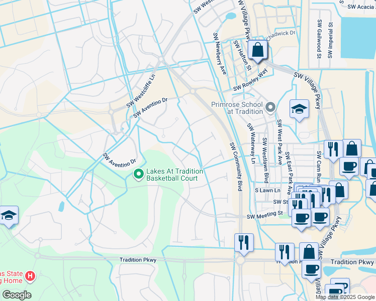 map of restaurants, bars, coffee shops, grocery stores, and more near 11516 Southwest Rockingham Drive in Port St. Lucie