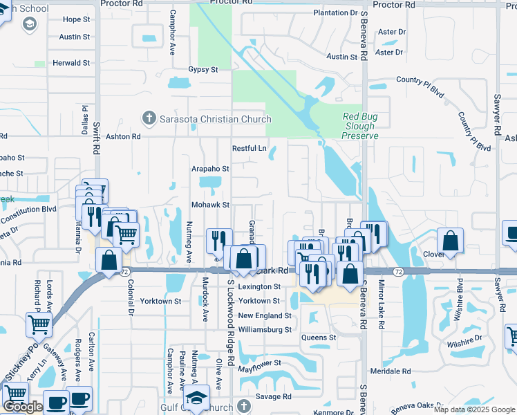 map of restaurants, bars, coffee shops, grocery stores, and more near 3272 Gulf Watch Court in Sarasota