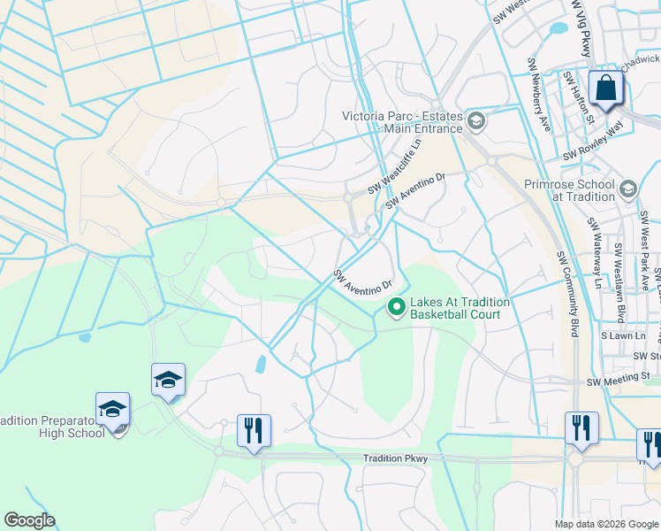 map of restaurants, bars, coffee shops, grocery stores, and more near 12125 Southwest Aventino Drive in Port St. Lucie