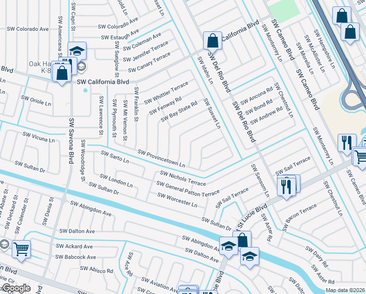 map of restaurants, bars, coffee shops, grocery stores, and more near 932 Southwest Commonwealth Road in Port St. Lucie