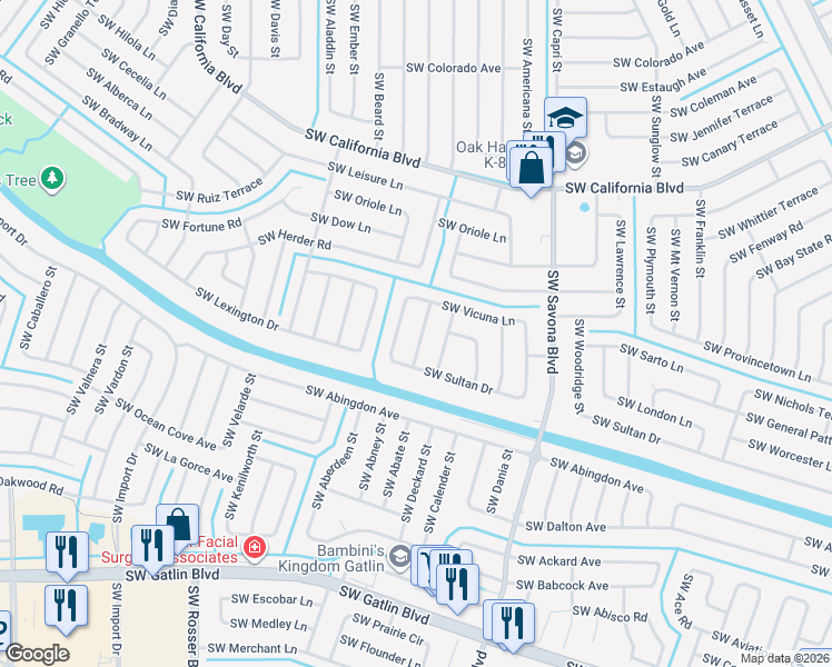 map of restaurants, bars, coffee shops, grocery stores, and more near 2350 Southwest Chateau Terrace in Port St. Lucie