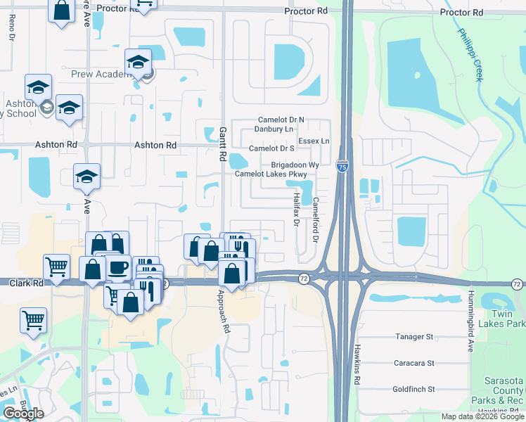 map of restaurants, bars, coffee shops, grocery stores, and more near 5540 Stonehaven Lane in Sarasota