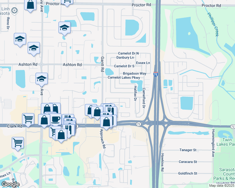 map of restaurants, bars, coffee shops, grocery stores, and more near 5468 Stonehaven Lane in Sarasota