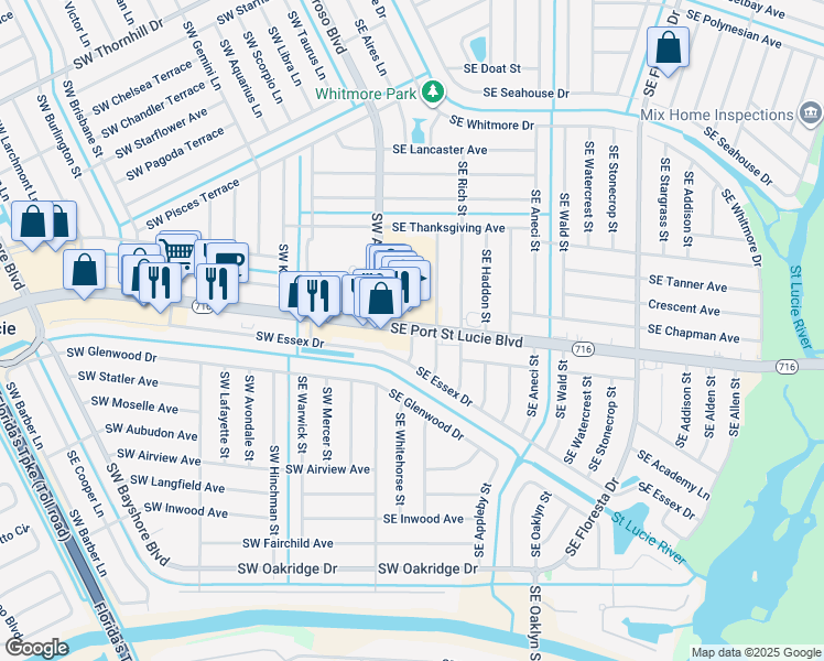 map of restaurants, bars, coffee shops, grocery stores, and more near SE Port St Lucie Blvd & SE West St in Port St. Lucie