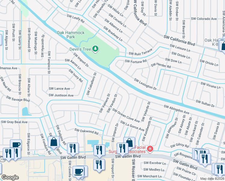 map of restaurants, bars, coffee shops, grocery stores, and more near 2331 Southwest Valnera Street in Port St. Lucie