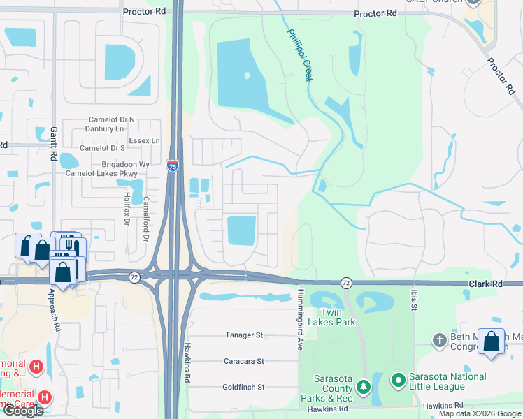 map of restaurants, bars, coffee shops, grocery stores, and more near 5614 Scarborough Lane in Sarasota