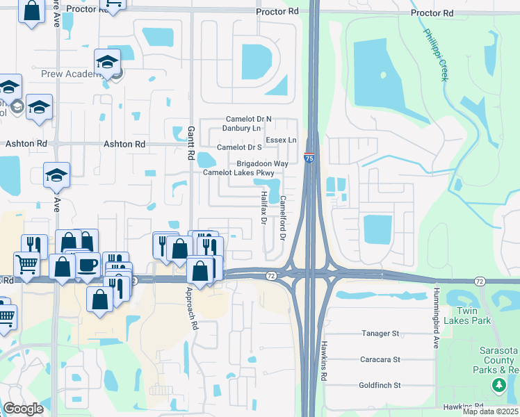 map of restaurants, bars, coffee shops, grocery stores, and more near 5540 Stonehaven Lane in Sarasota