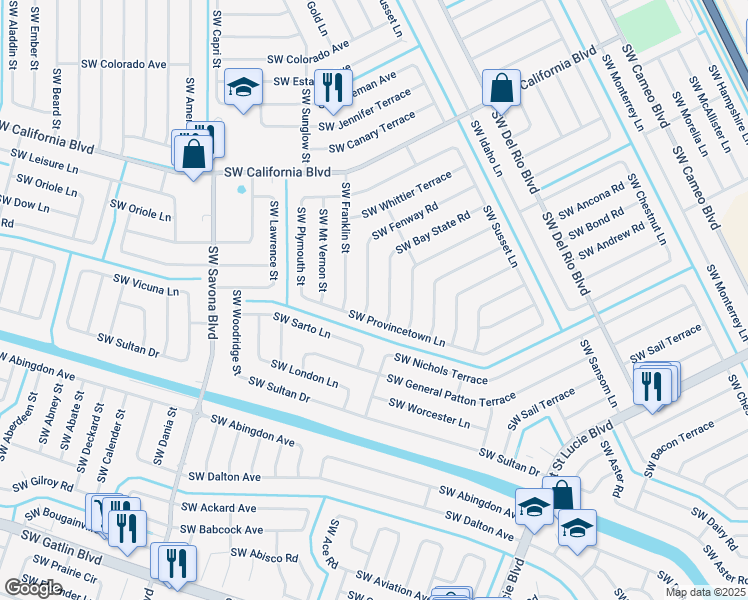 map of restaurants, bars, coffee shops, grocery stores, and more near 1080 Southwest Fenway Road in Port St. Lucie