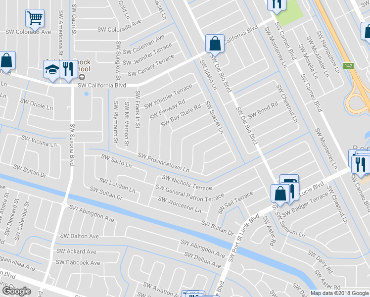 map of restaurants, bars, coffee shops, grocery stores, and more near 932 Southwest Commonwealth Road in Port St. Lucie