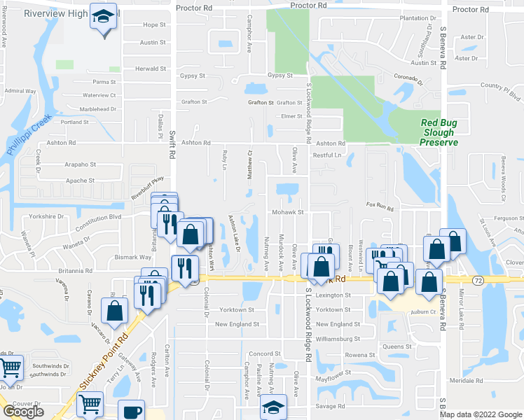 map of restaurants, bars, coffee shops, grocery stores, and more near 5530 Nutmeg Avenue in Sarasota