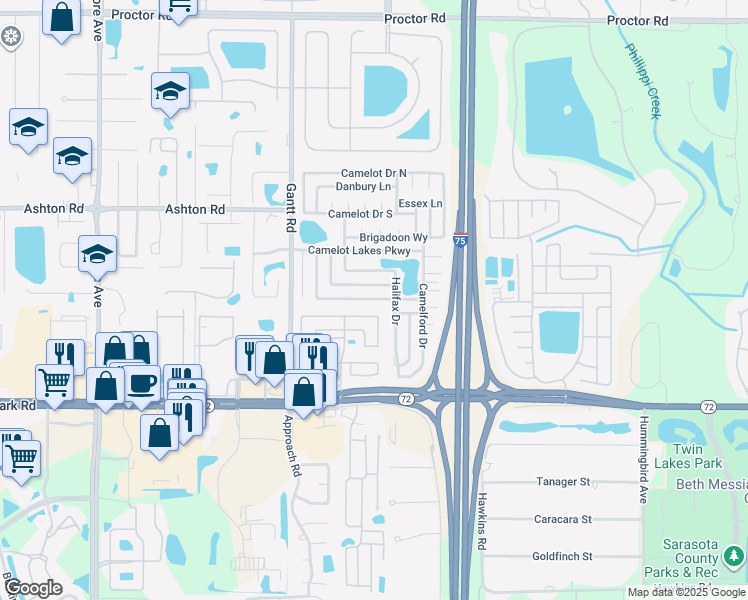 map of restaurants, bars, coffee shops, grocery stores, and more near 5500 Stonehaven Lane in Sarasota