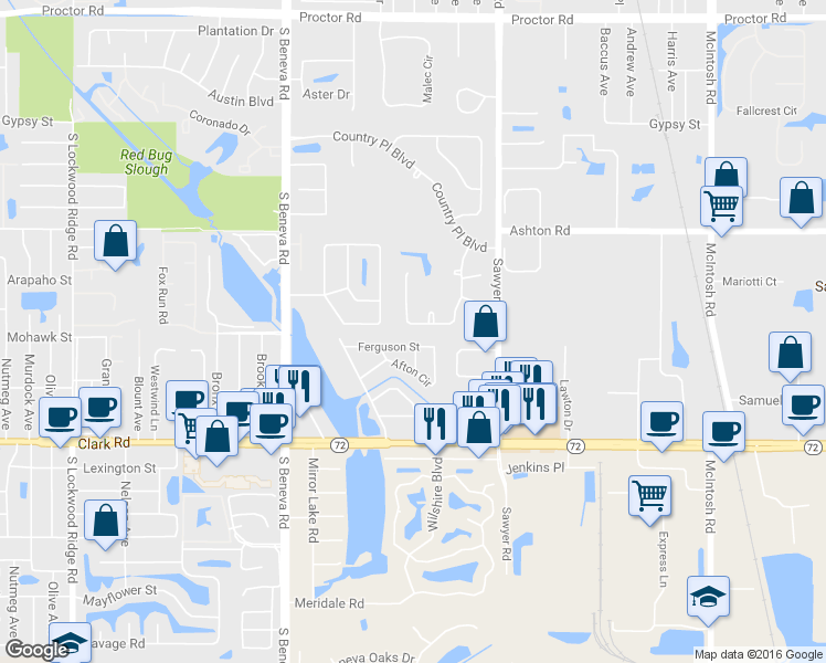 map of restaurants, bars, coffee shops, grocery stores, and more near 3979 Country View Drive in Sarasota