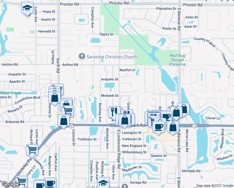 map of restaurants, bars, coffee shops, grocery stores, and more near 5531 Olive Avenue in Sarasota