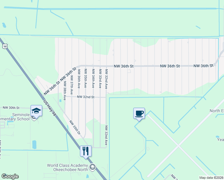 map of restaurants, bars, coffee shops, grocery stores, and more near 3269 Northwest 31st Avenue in Okeechobee