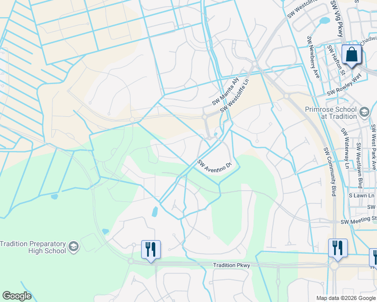 map of restaurants, bars, coffee shops, grocery stores, and more near 12125 Southwest Aventino Drive in Port St. Lucie