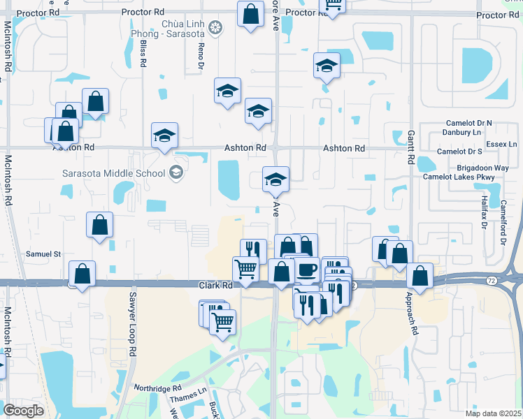 map of restaurants, bars, coffee shops, grocery stores, and more near 5218 Station Way in Sarasota