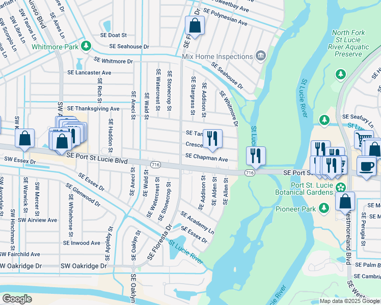 map of restaurants, bars, coffee shops, grocery stores, and more near 613 Southeast Chapman Avenue in Port St. Lucie
