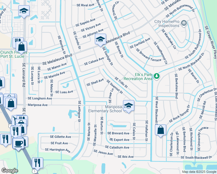 map of restaurants, bars, coffee shops, grocery stores, and more near 2215 Southeast Dill Lane in Port Saint Lucie