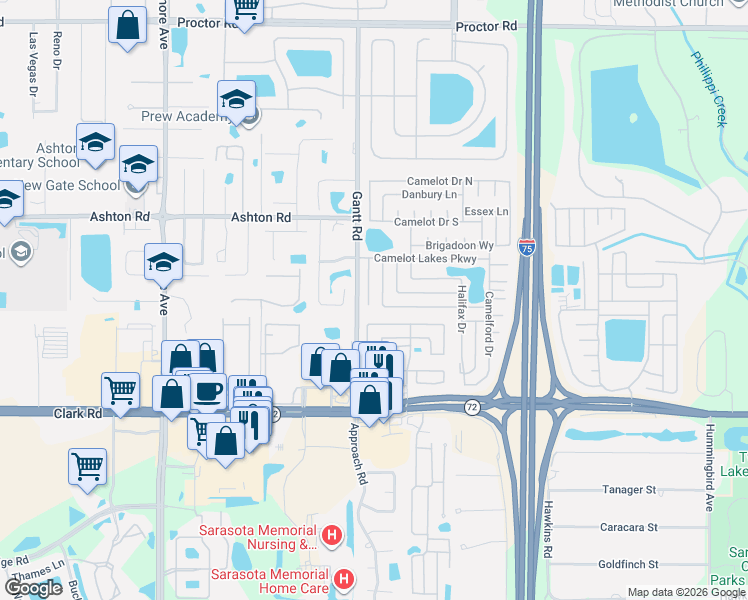 map of restaurants, bars, coffee shops, grocery stores, and more near 5468 Stonehaven Lane in Sarasota